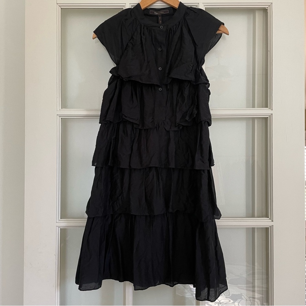 BCBG MaxAzria black cotton & silk blend sleeveless ruffle tiered dress medium M